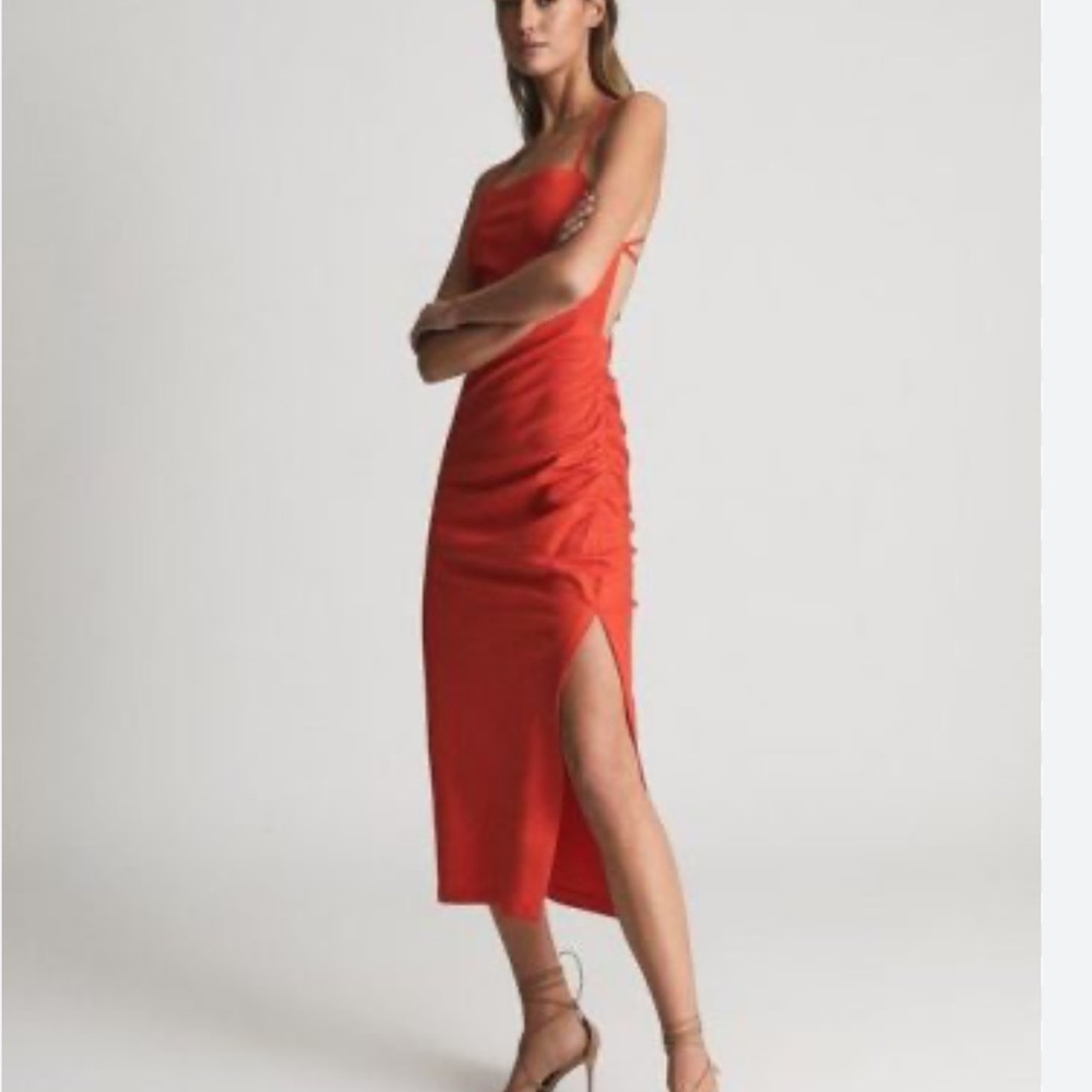 Reiss Red Midi Slip Dress with Side Slit - Picture 2 of 3
